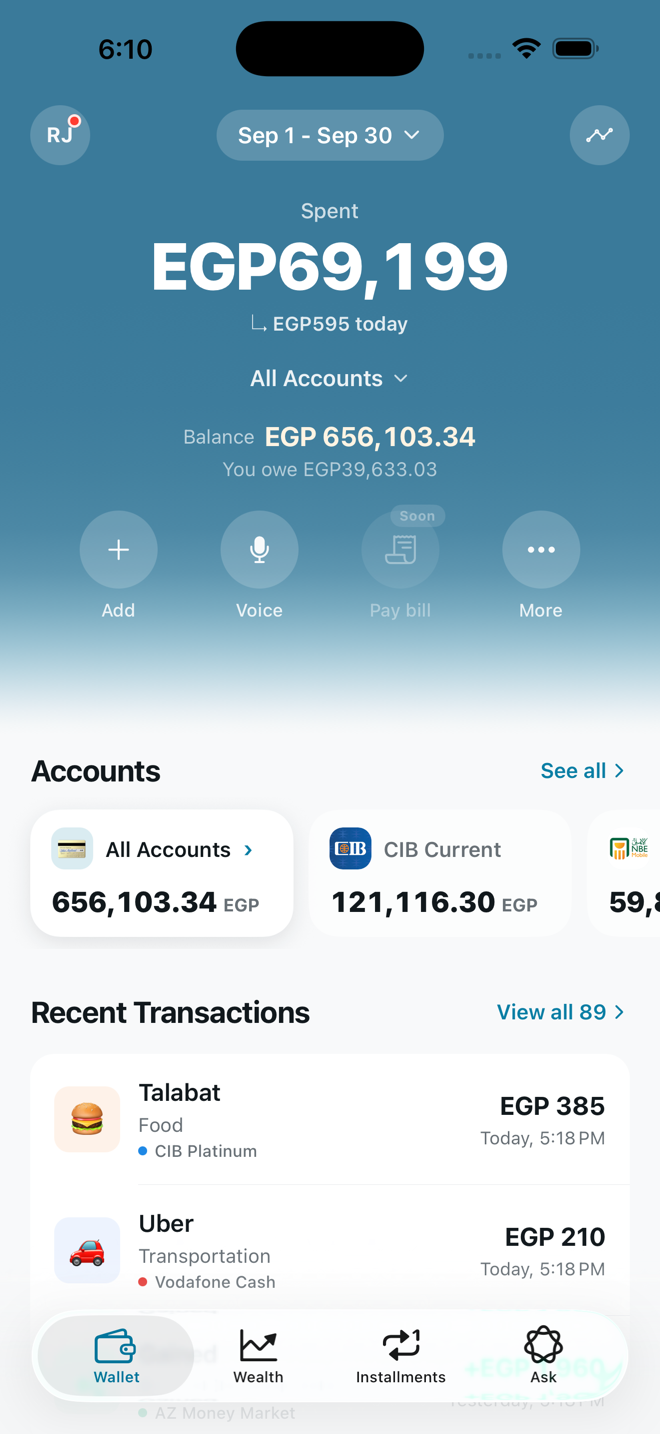 Say wallet with today's transactions